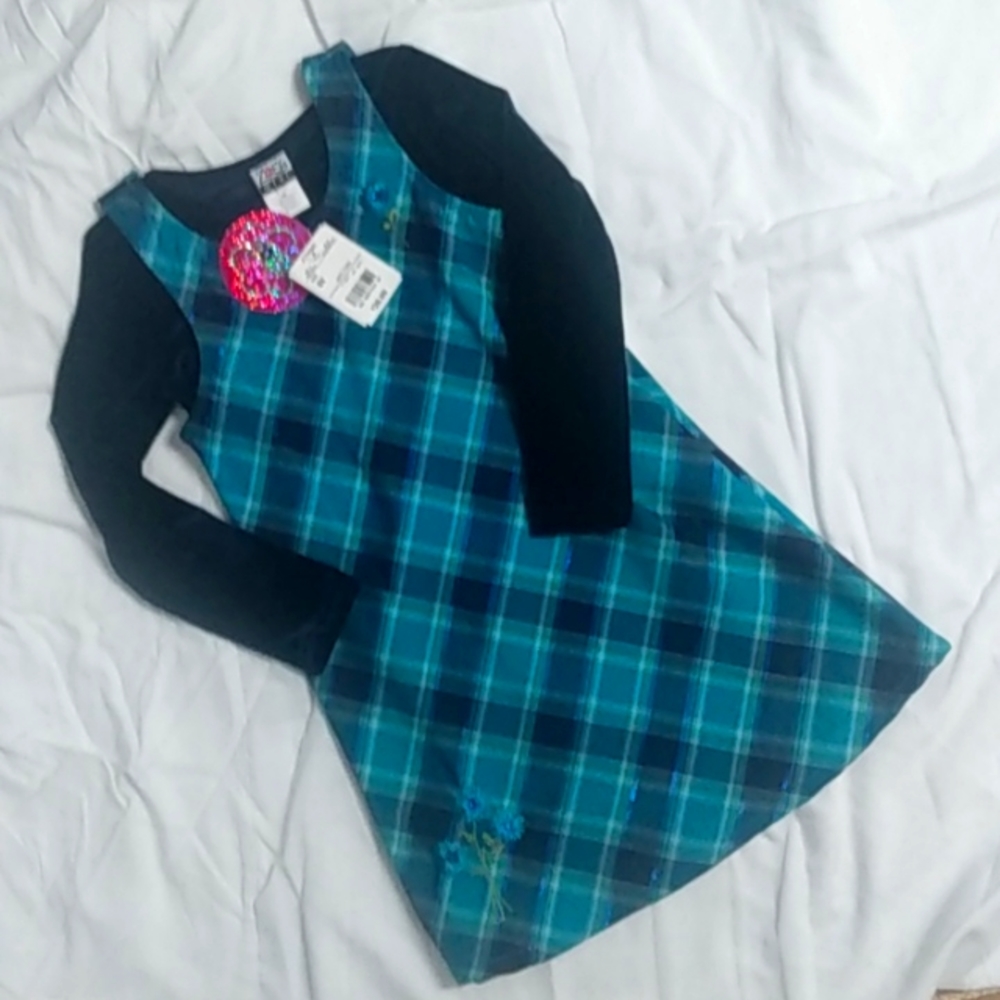 NWT, Vintage, Zoey Girl Size 6X Navy and Turquoise 2 Piece Casual Dress